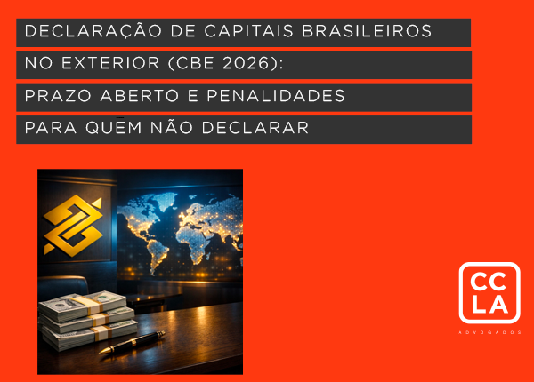 Iniciou o prazo de entrega da Declaração de Capitais Brasileiros no Exterior (CBE) 2026 do Banco Central do Brasil. A declaração, que tem prazo determinado para cumprimento, é obrigatória para residentes que detenham ativos no exterior iguais ou superiores a US$ 1 milhão (declaração anual) ou US$ 100 milhões (declaração trimestral). O não envio ou o envio incorreto pode gerar multas que chegam a R$ 250 mil.